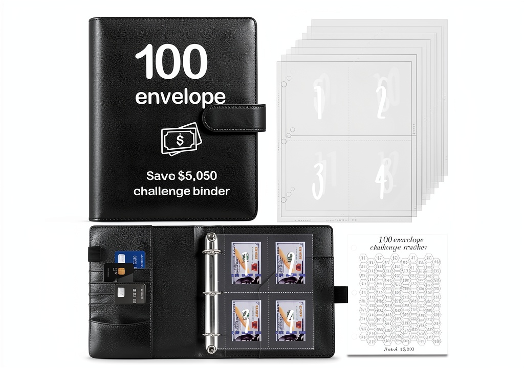 Pemo PVC magnetic binder with reusable laminated sheet tracker and cash envelopes