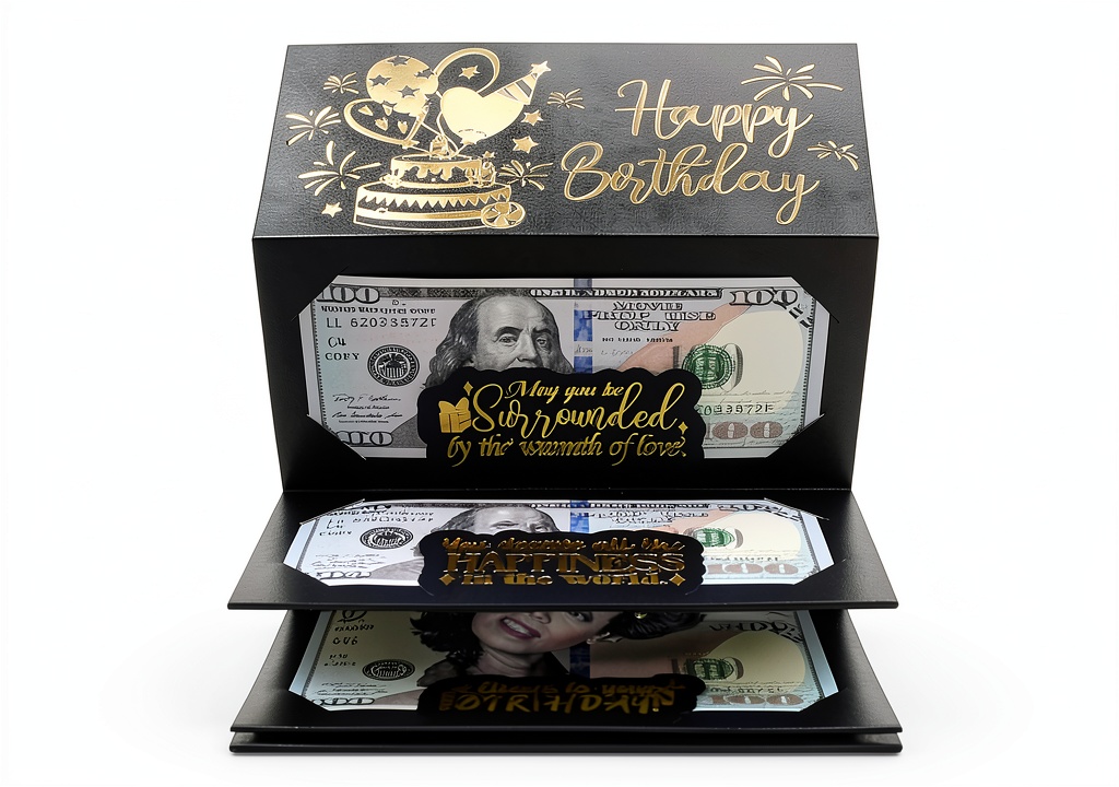 Birthday cash envelope card displayed on a festive table