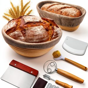 EWFEN Rattan Bread Proofing Baskets Set Round Oval Shapes-0