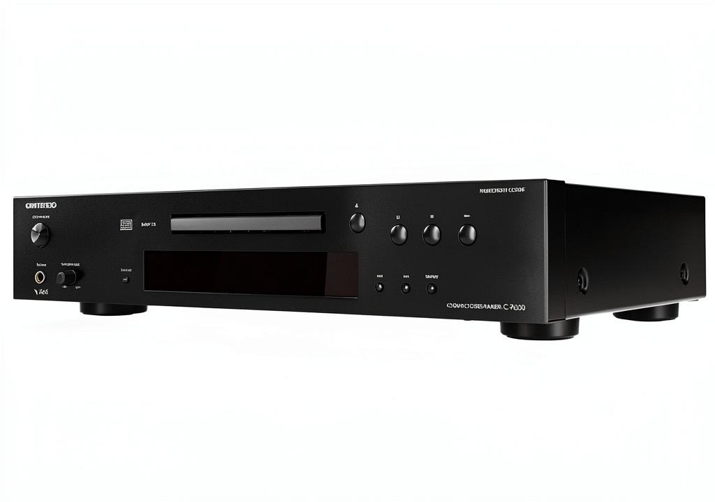 ONKYO C7030B CD player placed on a modern bookshelf
