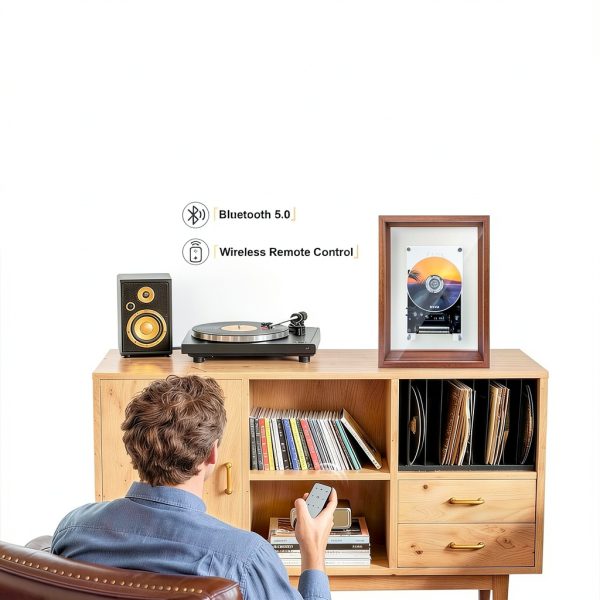 TODAAIR CD Player Photo Frame Wood Retro Wall Mount Wireless-2