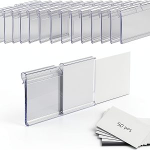Clear Plastic Label Holders ChanQnTon 50 pcs PVC Clip 6x4.2cm-0